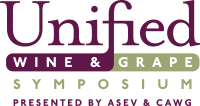 Unified Wine & Grape Symposium logo in green and burgundy.