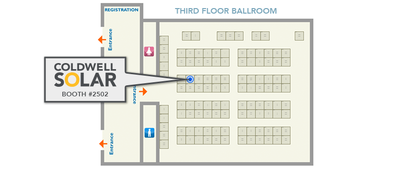 Conference floorplan map with Coldwell Solar booth pointed out.