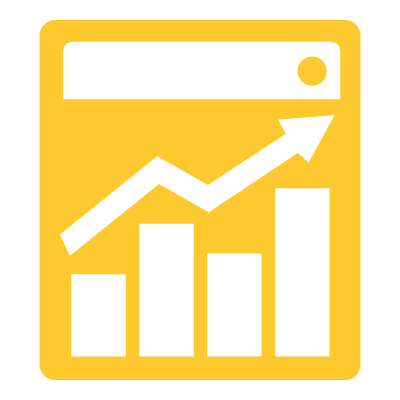 Graphic icon in yellow and white depicting an increase in growth or sales.