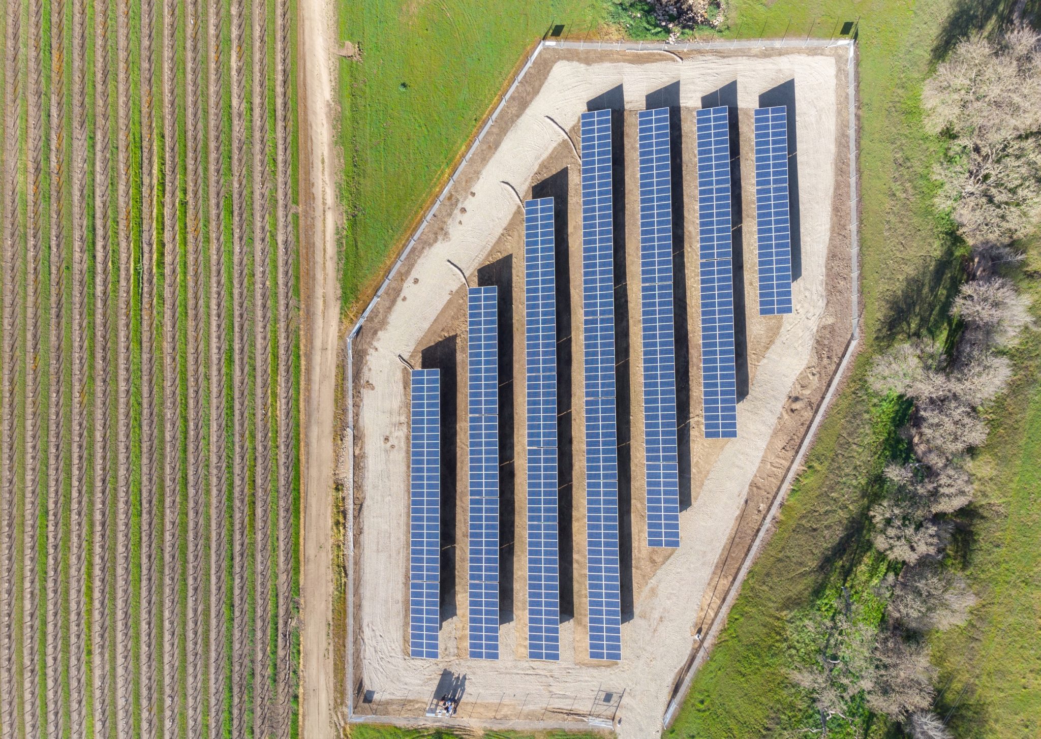 Aerial view of the solar installation at J. Lohr Vineyards & Wines in Paso Robles, California.