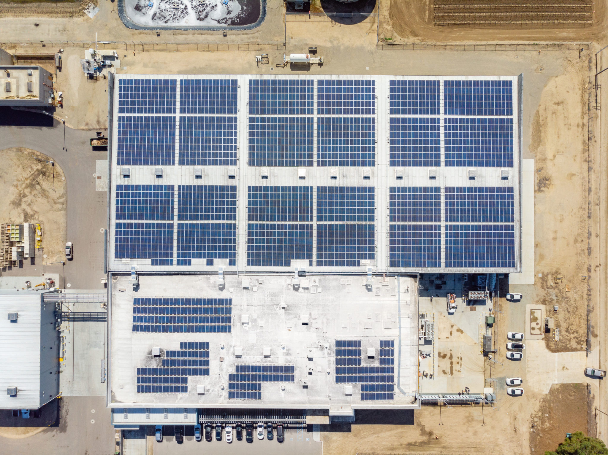 Aerial view of the solar panels on the J Lohr Vineyards & Wines building in Paso Robles, California.