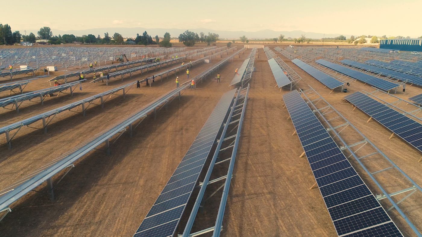 Coldwell Solar employees constructing solar farm in Red Bluff, California.