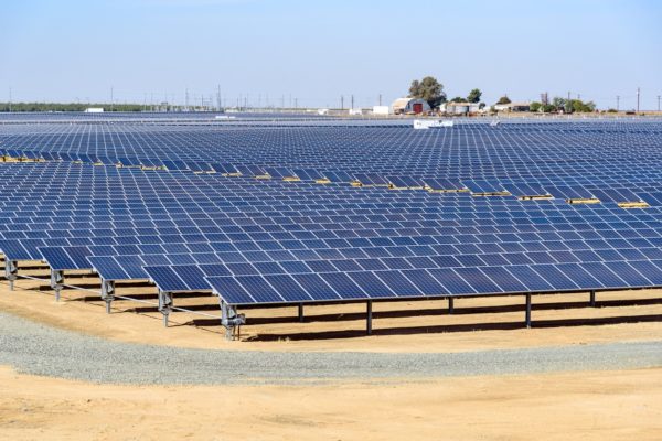 Large solar farm on California agricultural land. 