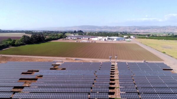 Solar farm on agricultural land in California. 